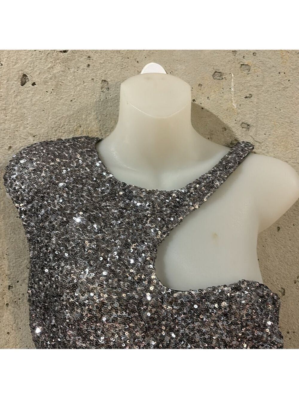Arden B Exclusive Silver Sequin and Satin Mini Party Dress - Size M - Picture 5 of 10